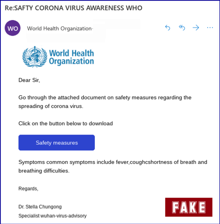 Exemplo de e-mail falso sobre o vírus. Mais informações aqui!