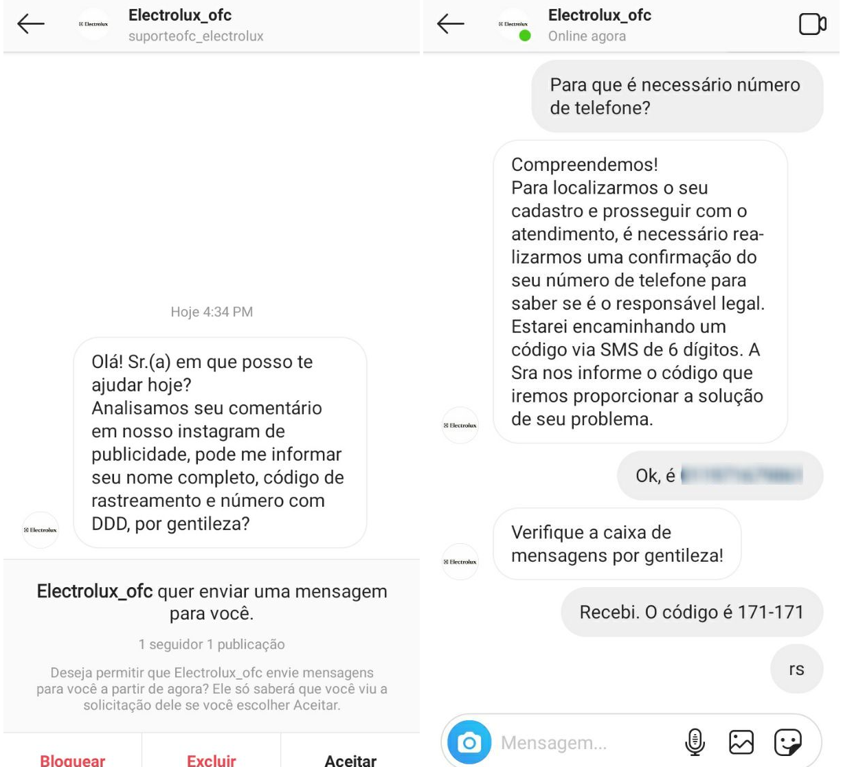 "171-171 rs" captura de tela do chat com os criminosos. Mais informações aqui!