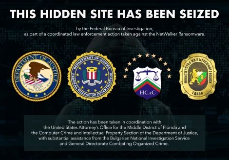 Mensagem deixada pelo FBI no lugar do site do NetWalker. Foto: Departamento de Justiça dos EUA.