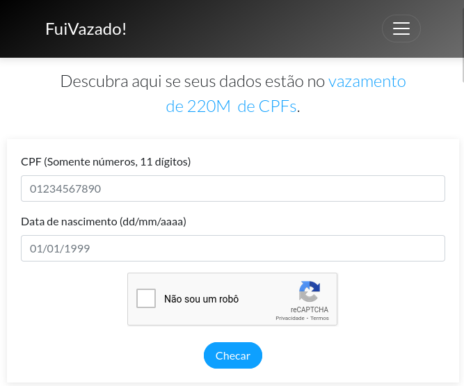 Captura de tela do site FuiVazado!