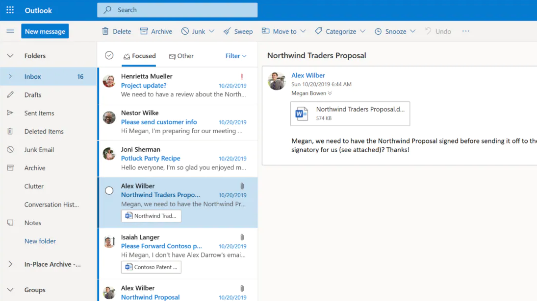 Interface do Microsoft Exchange Server, muito semelhante a interface do Microsoft Outlook, o que pode ser bem preocupante. Foto: Microsoft.