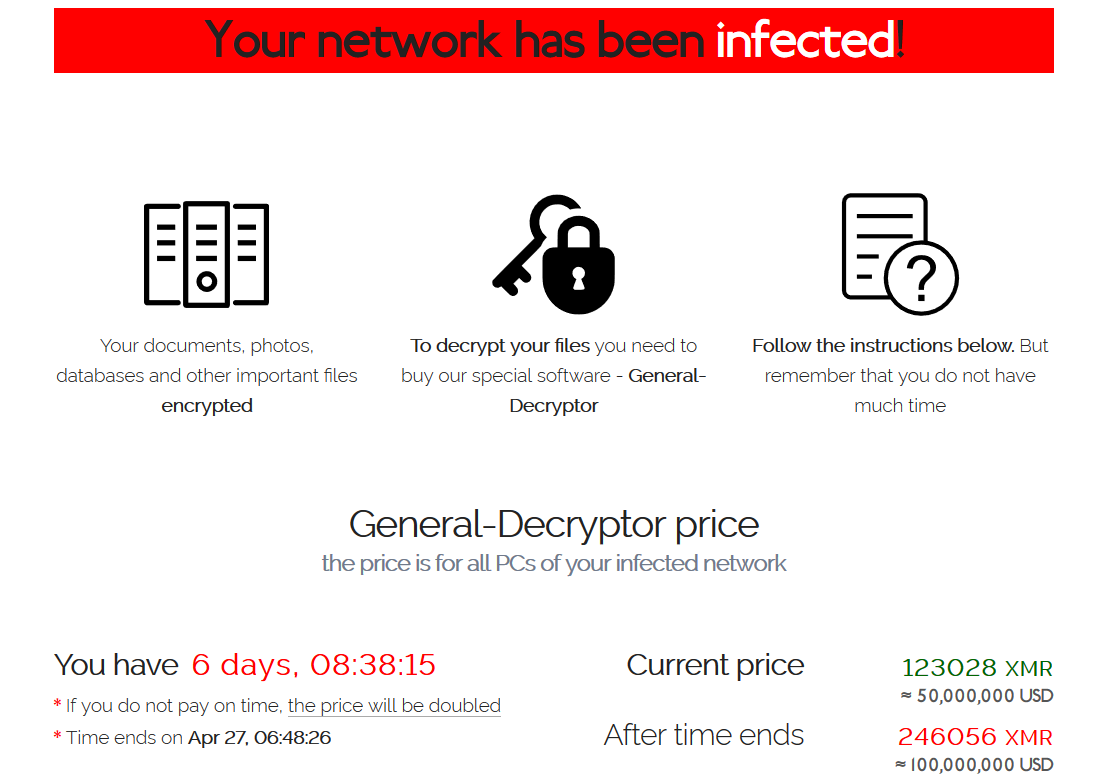 Captura de tela com informações de valor e pagamento, deixada pelo ransomware REvil em máquinas da Quanta Computer. Foto: Bleeping Computer.