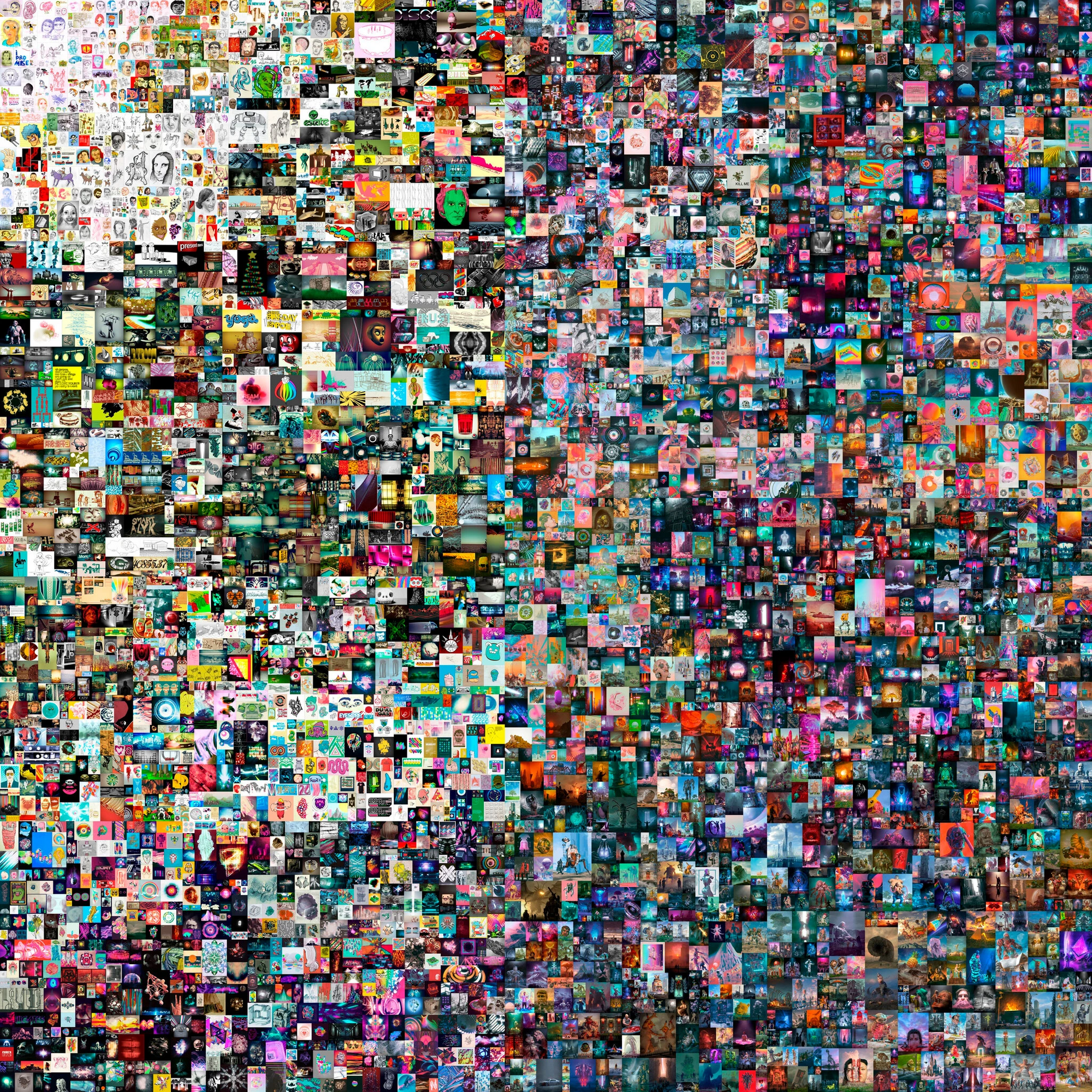A obra “Everydays: The First 5000 Days”, uma coleção de imagens de um artista conhecido como Beeple. Foto: Christie's