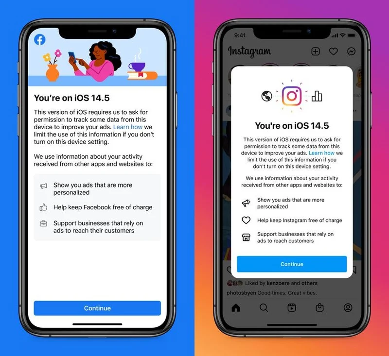 Mensagem enviada aos usuários de iPhone que atualizaram seus dispositivos para o iOS 14.5. Foto: Facebook.