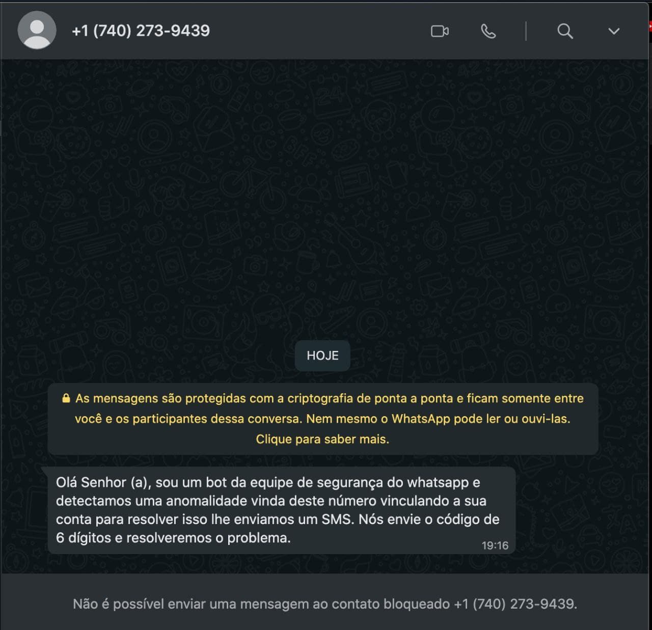 Cibercriminoso pede para usuário enviar o código OTP para uma "configuração de segurança" fraudulenda. Foto: Lucas Moreira em colaboração à The Hack.