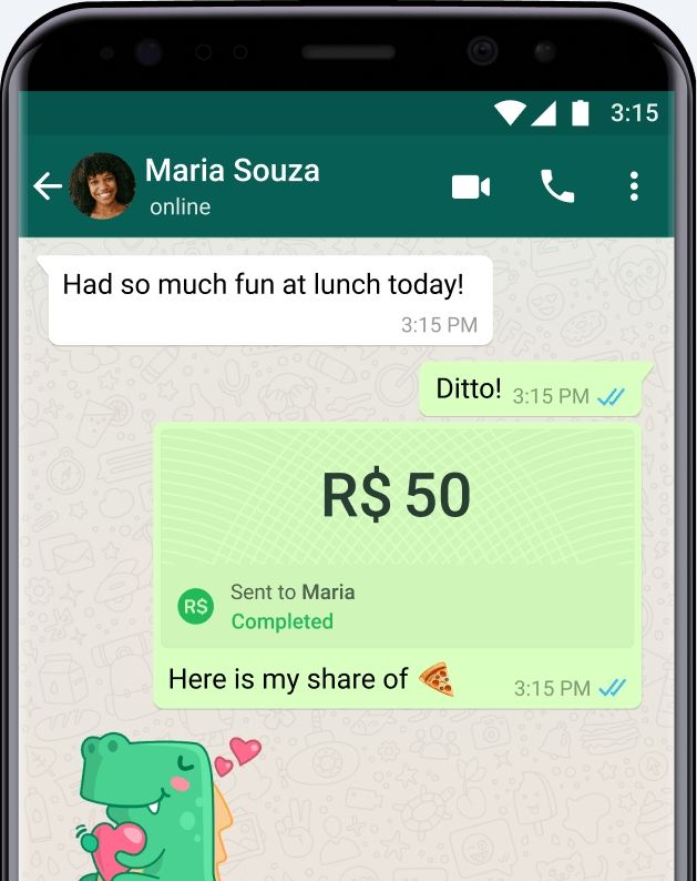 Com o WhatsApp Pay é possível dividir contas pelo próprio WhatsApp. Foto: WhatsApp.