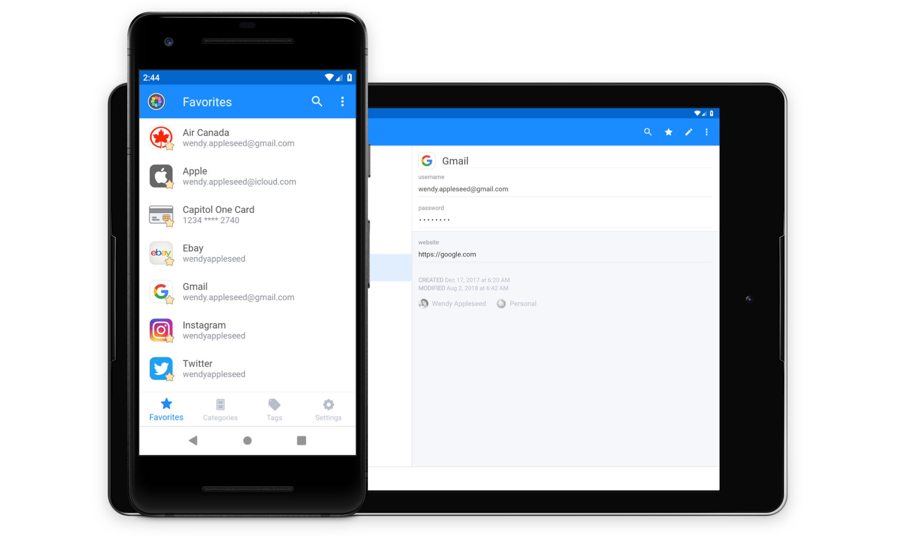 Interface do 1Password em dispositivos móveis. Foto: 1Password.