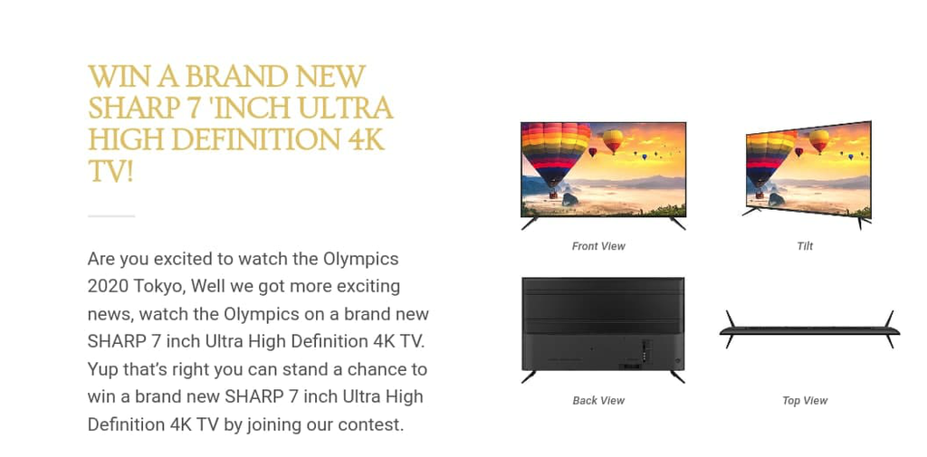 Captura de tela da página falsa que oferecia uma televisão 4K para assistir às Olimpíadas. Foto: Kaspersky.