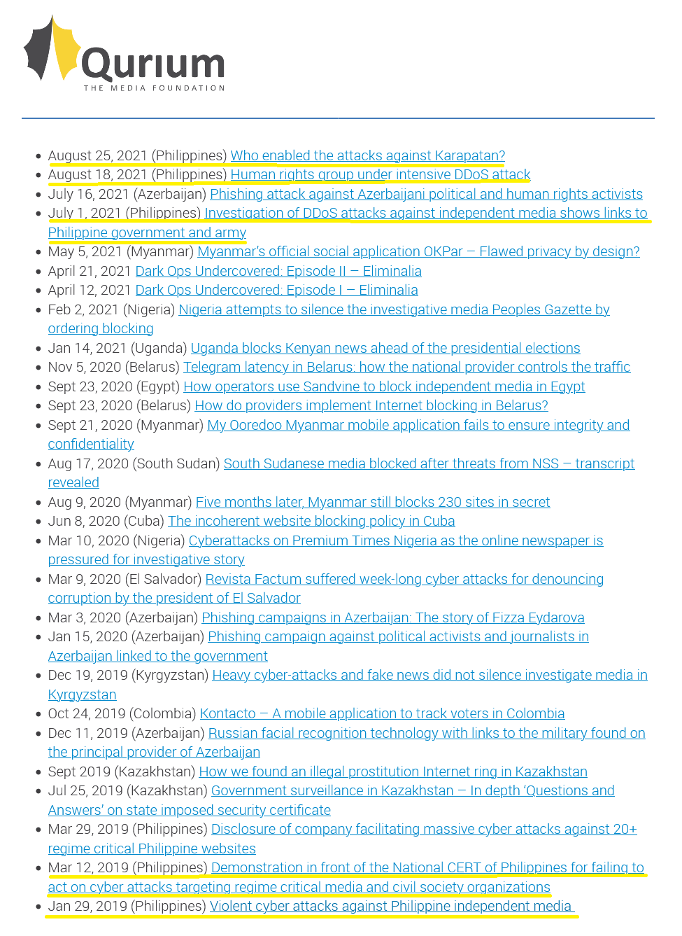 Registros de comunicados à imprensa publicados pela Qurium, indica que o grupo acompanha o caso desde janeiro de 2019. Foto: The Hack.