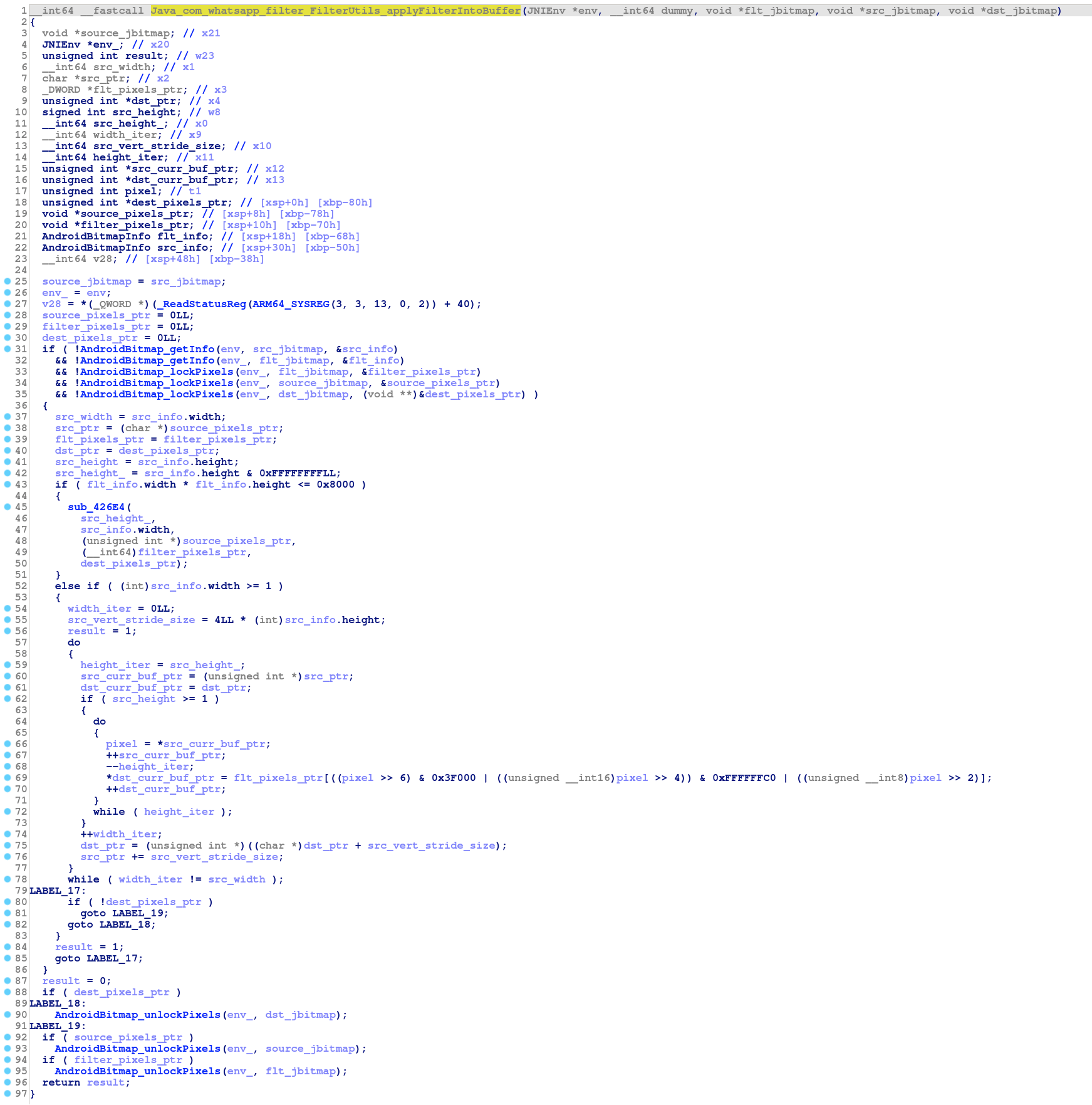 Função "applyFilterIntoBuffer", onde foi encontrada a falha. Foto: Check Point Research.