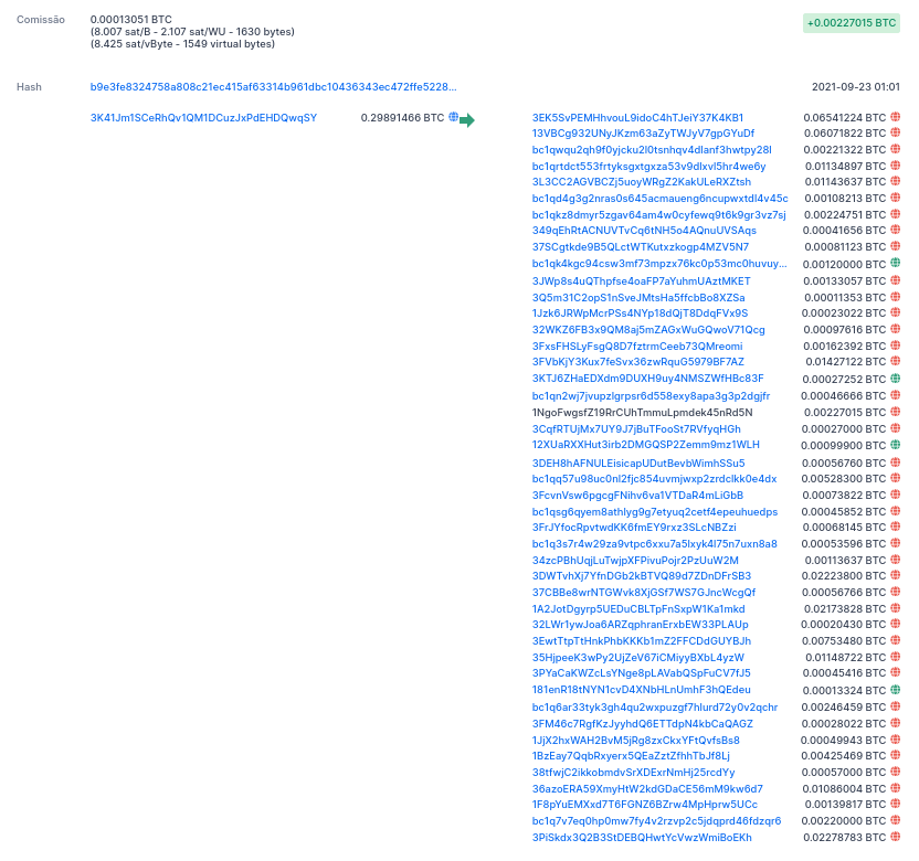 As 45 transações de criptomoedas realizadas pelo cibercriminoso para dissolver o montante e dificultar o rastreio. Foto: The Hack.