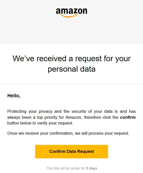 Email de confirmação do pedido dos dados. Arquivo completo pode demorar mais de um mês para ficar disponível, dependendo da quantidade de interações que um usuário tem com seus dispositivos Amazon. Captura de tela: The Hack.