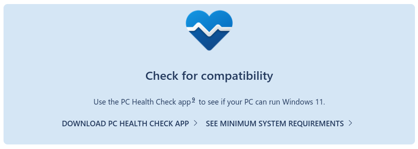 Clique em "Download PC Health Check App" para baixar. Captura de tela: The Hack.