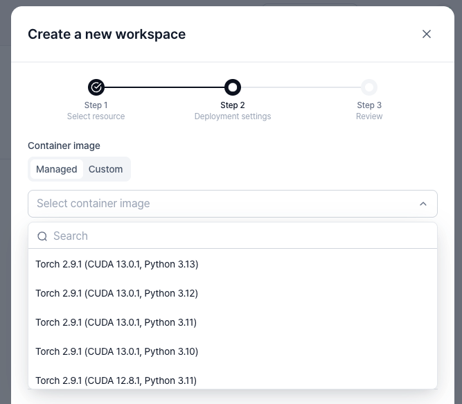 VESSL Cloud workspace 매니지드 이미지(컨테이너, 도커 이미지)
