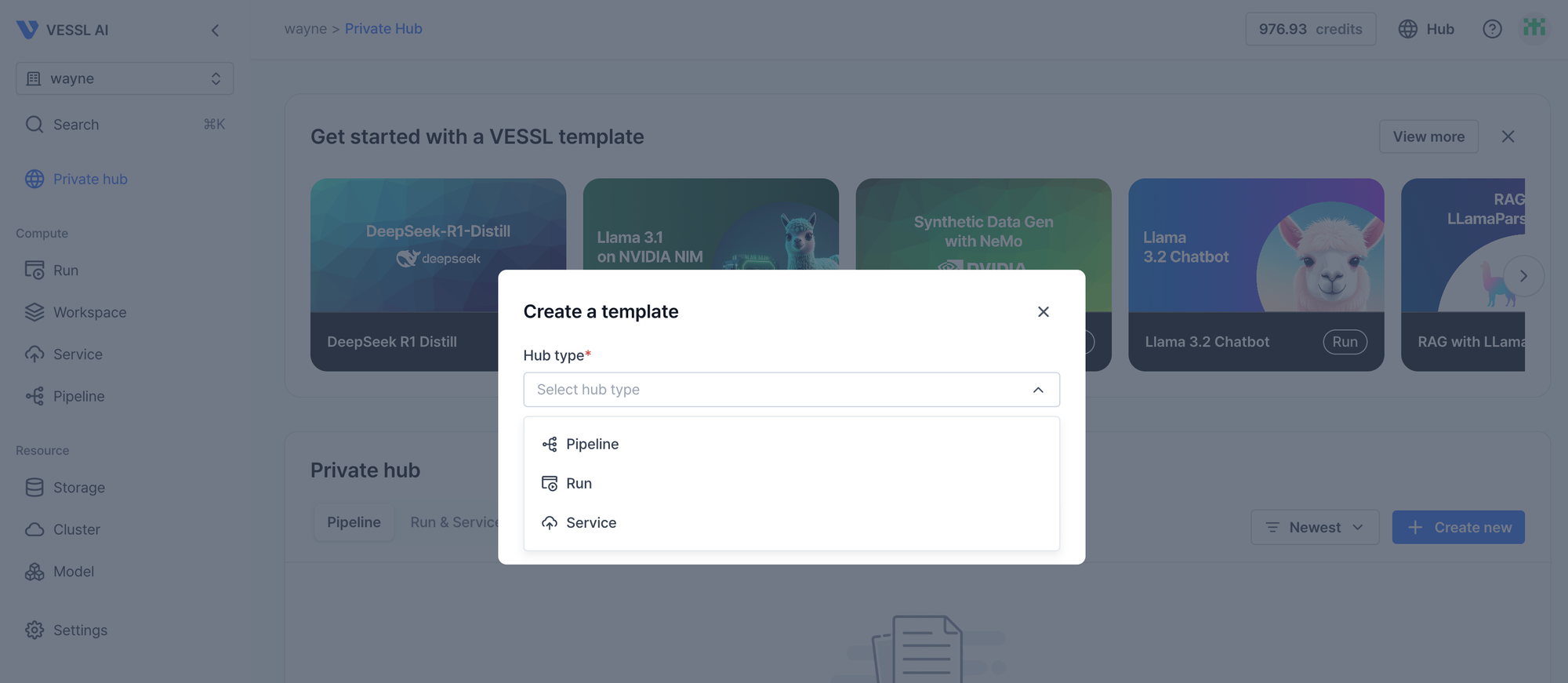 Create a new pipeline template in private hub