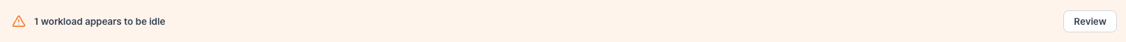 유휴 워크로드만 검토할 수 있도록 안내하는 조직 대시보드 배너