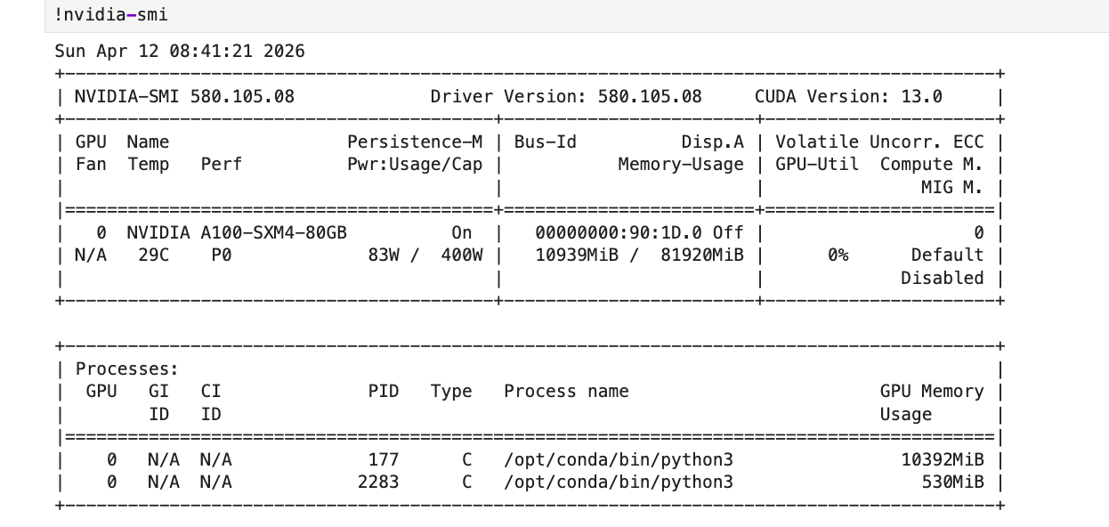 nvidia-smi 피크 VRAM 10.9GB