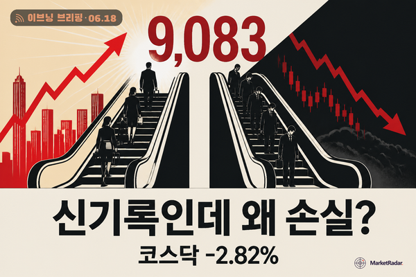 코스피 9000 첫 돌파, 코스닥은 역주행