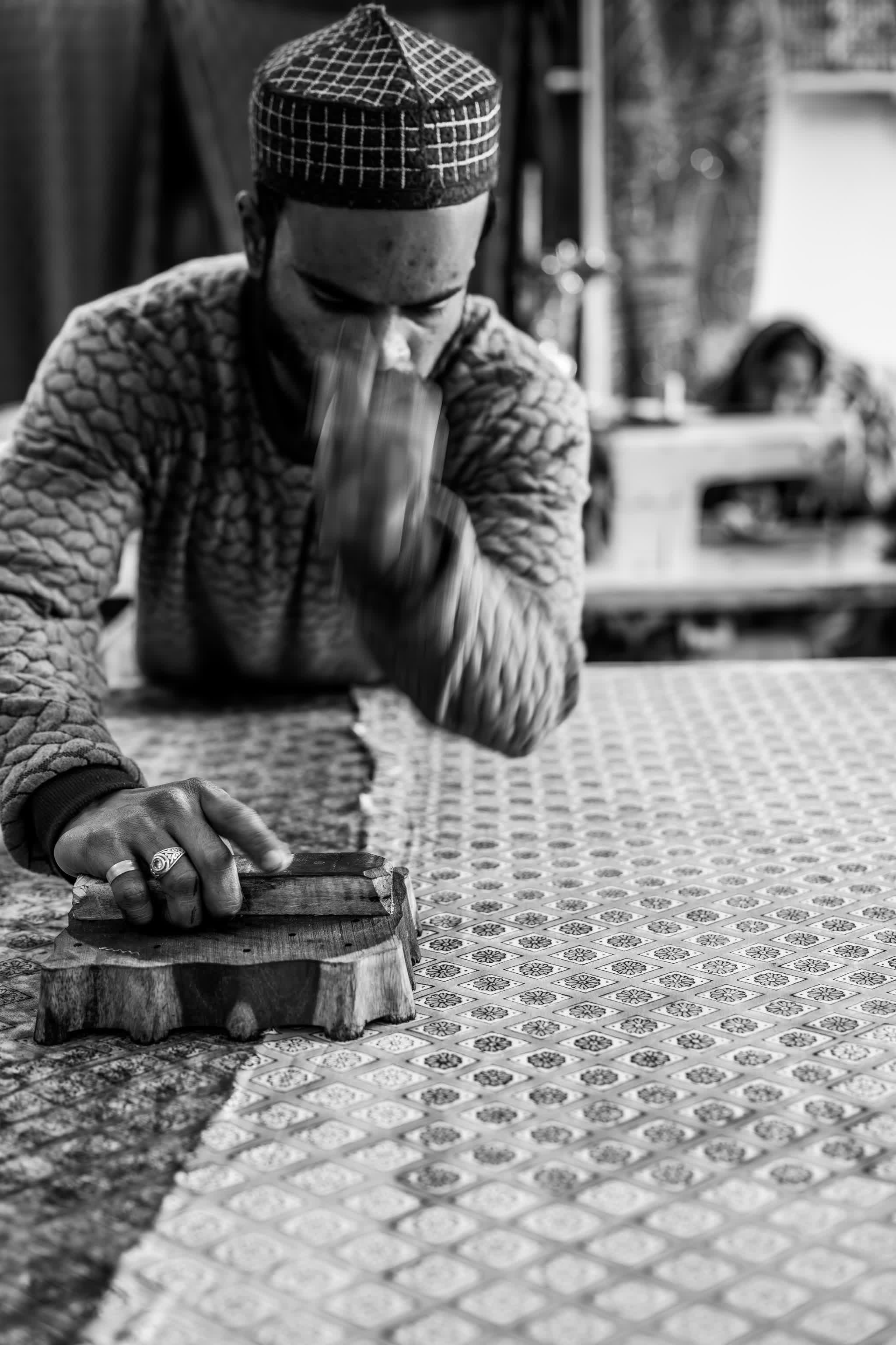 Hand-block printing on fabric