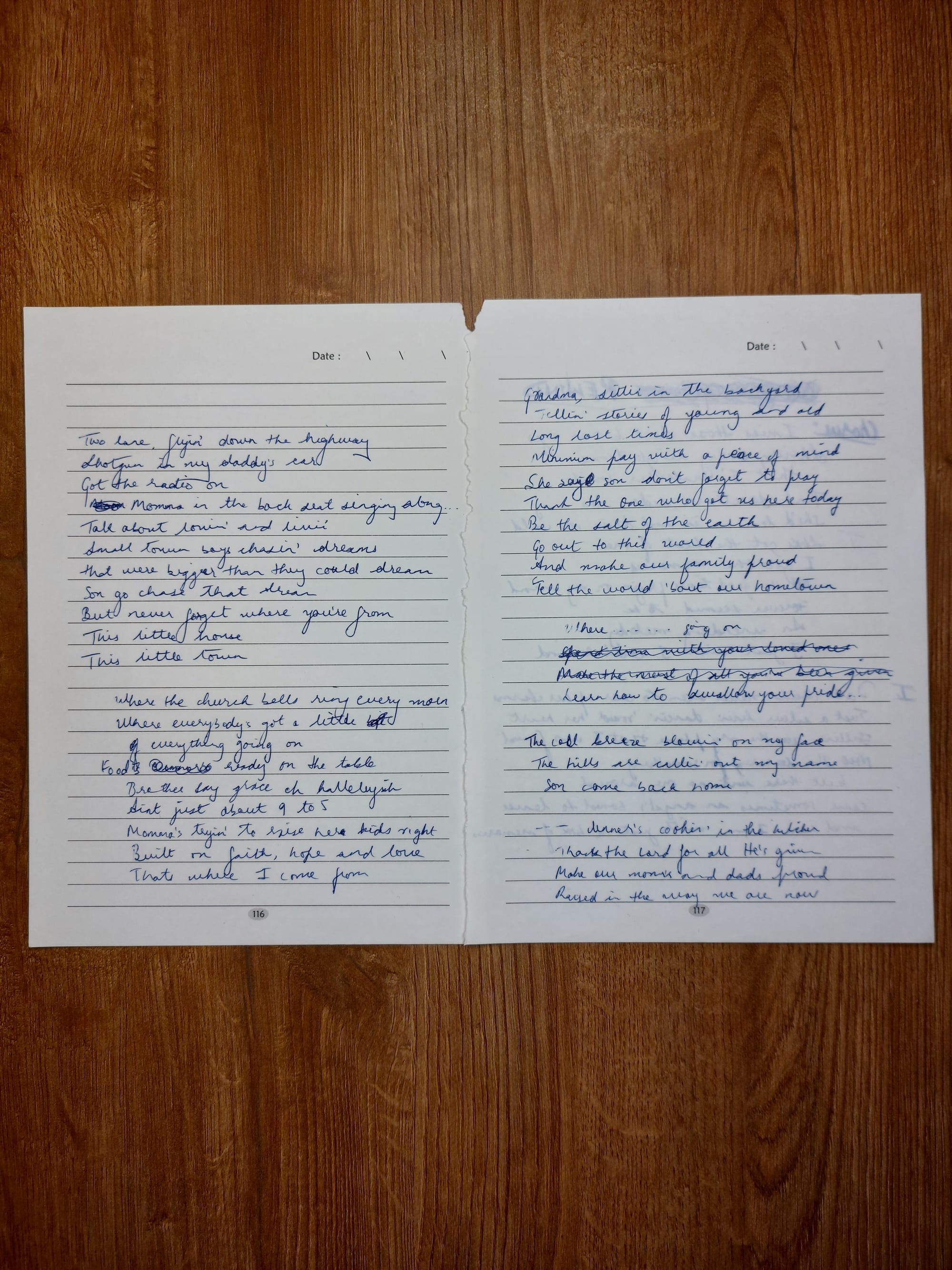 Handwritten lyrics