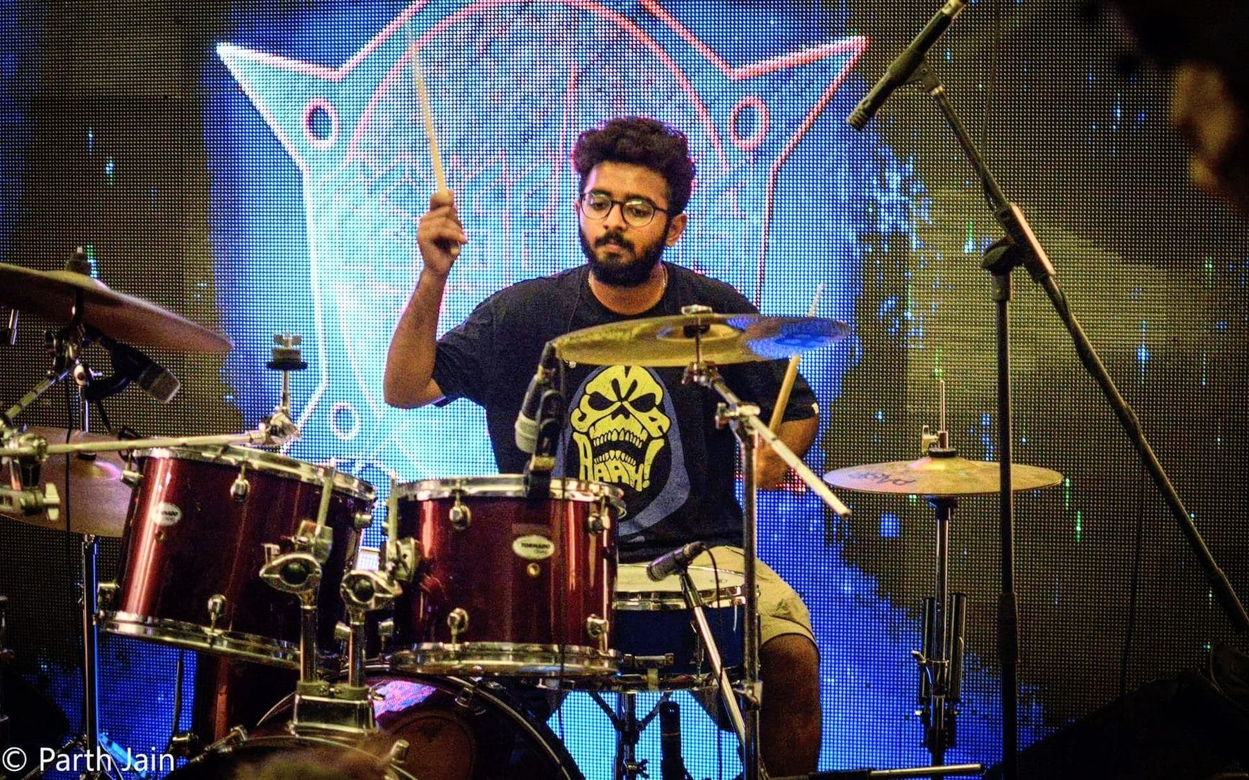 Jyotiraditya Bhujang performing live on drums