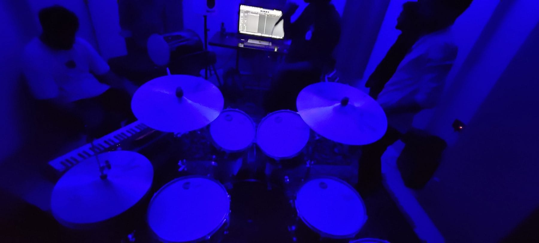 Jyotiraditya Bhujang’s drum kit in his jam room