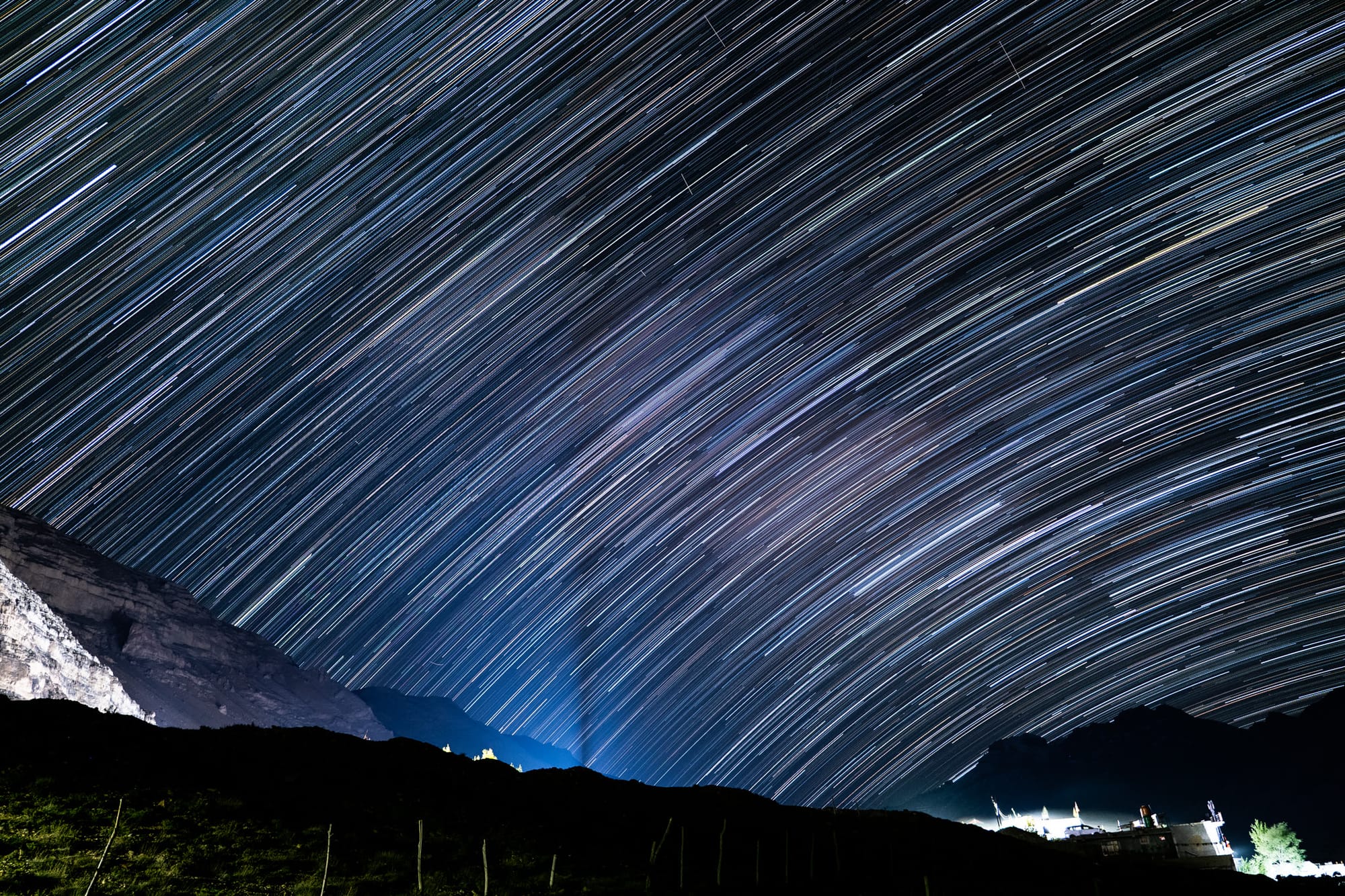 Star trails wheeling over a Himalayan night sky