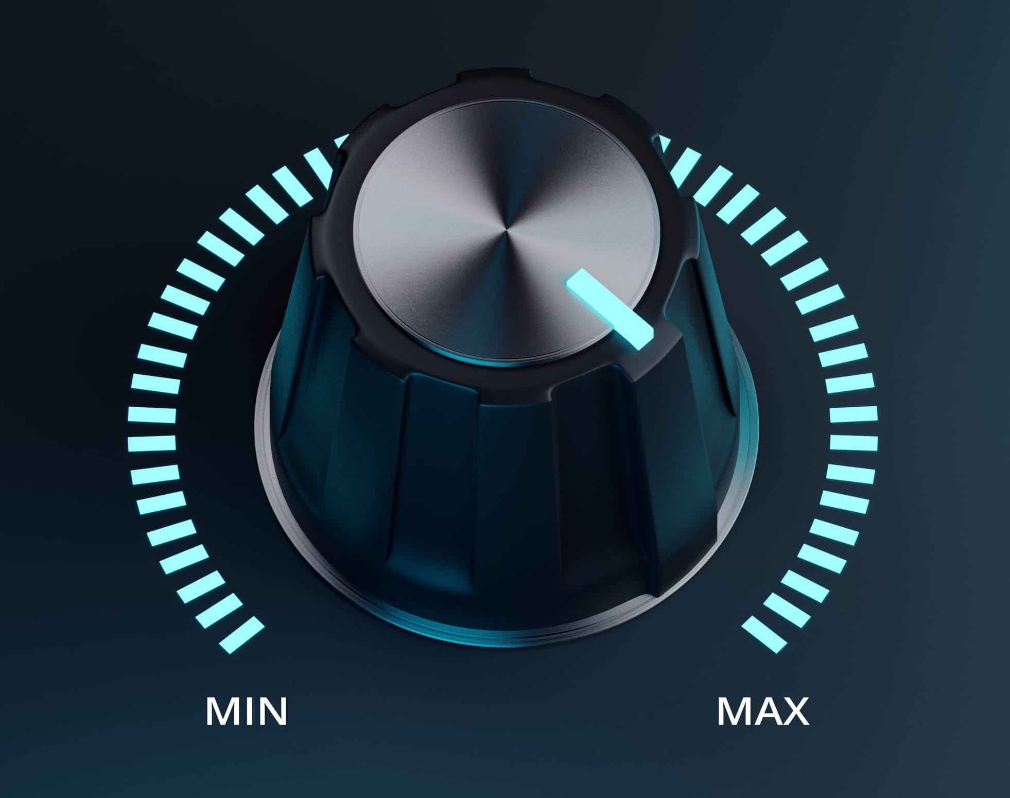 Control dial showing a range from minimum to maximum