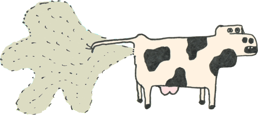 cow, farting. It looks upset