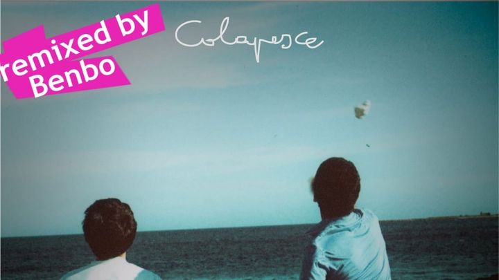 Cover art to 'Talassa' by Colapesce - two people face away from us toward the sea, into which one has just thrown something. 'remixed by Benbo' has been crudely added to the top left corner.