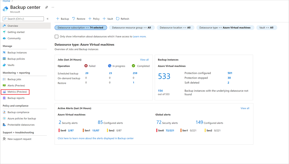 Use Azure Backup Metrics to monitor the health of your backups in Azure