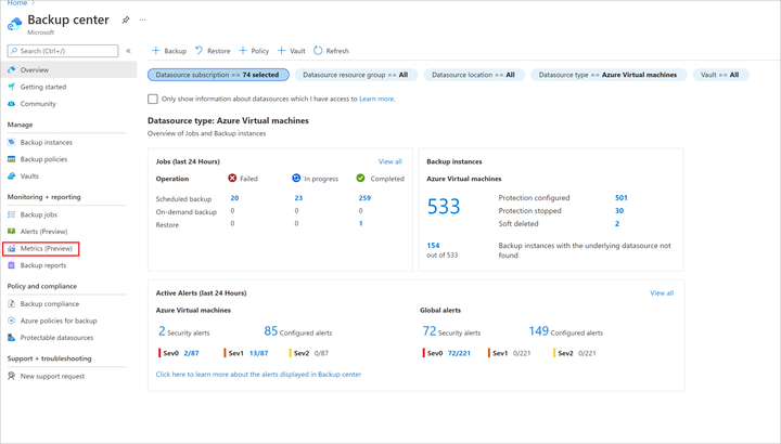 Use Azure Backup Metrics to monitor the health of your backups in Azure