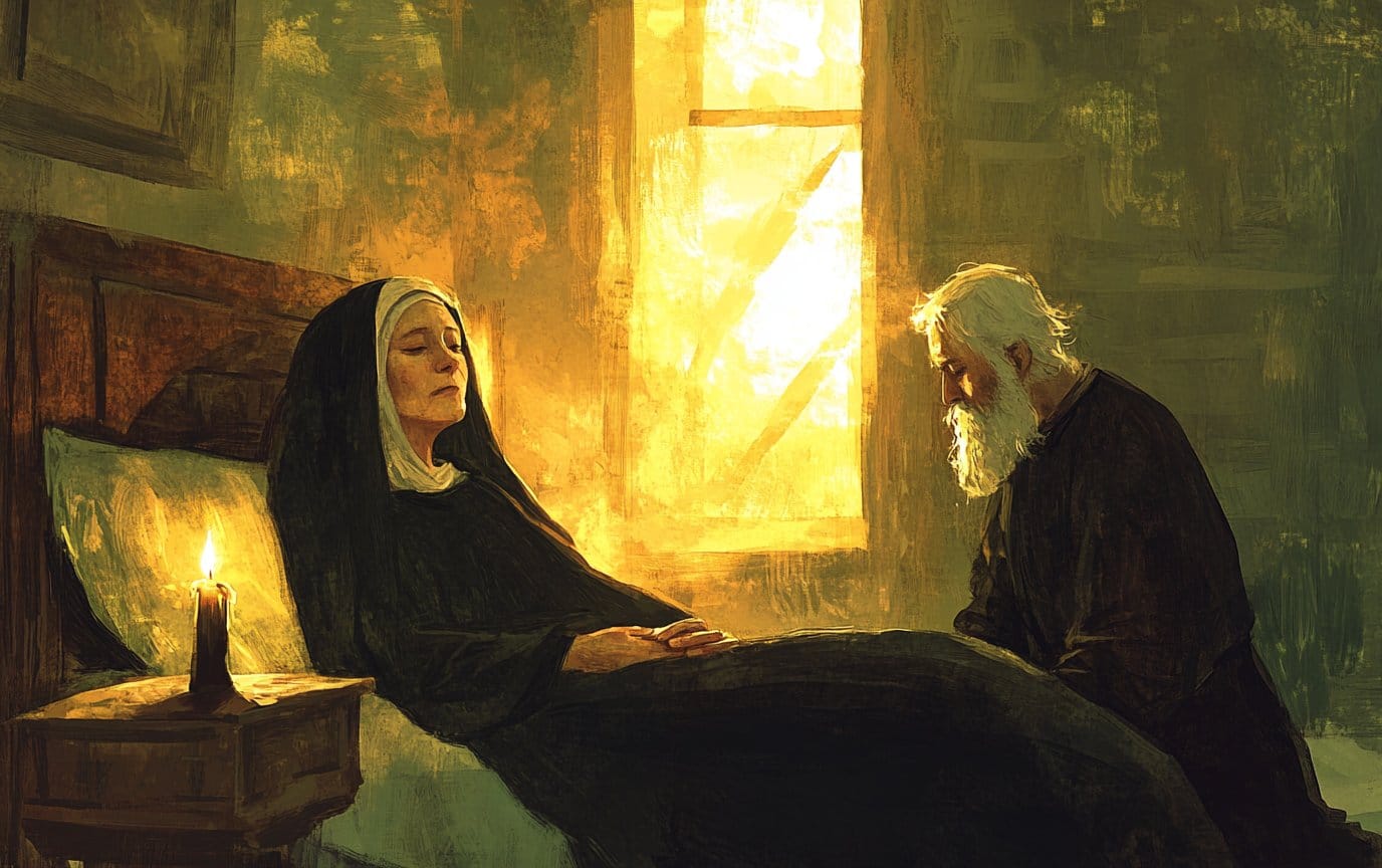 Macrina at the last, turned toward the sunrise as her brother keeps vigil