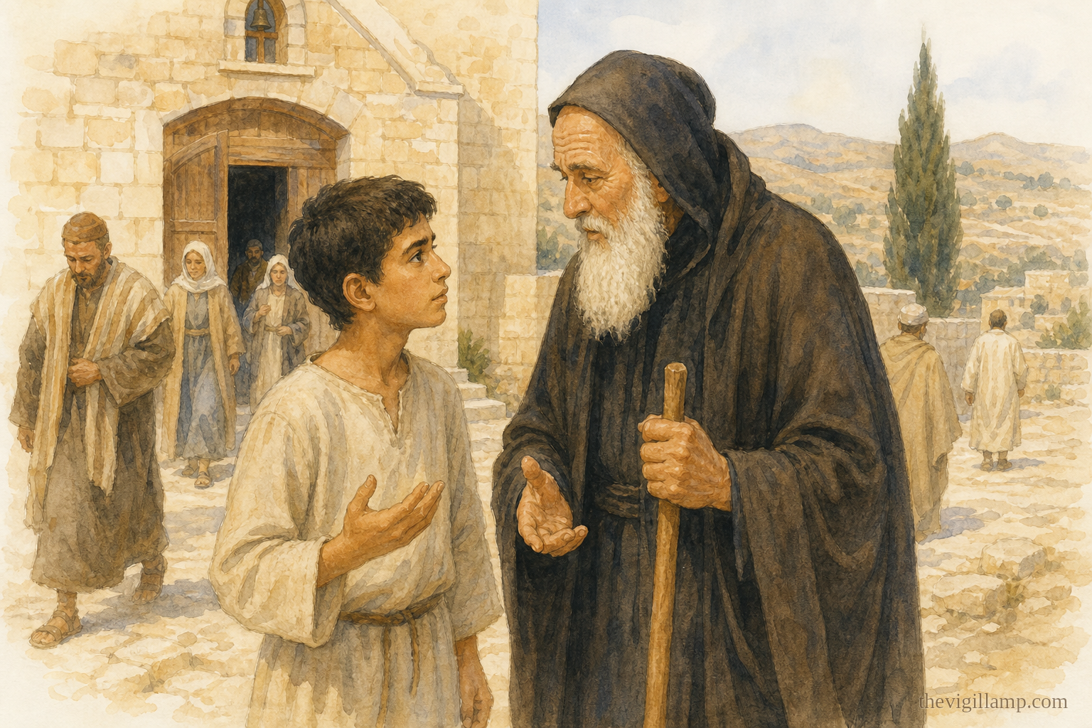 After liturgy, the boy Symeon asks an Elder what the Beatitudes mean