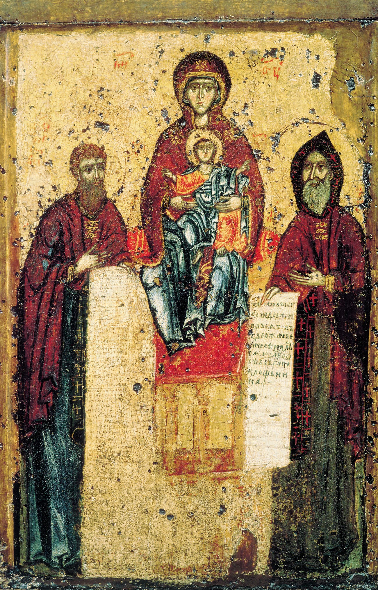 The Mother of God of the Caves (Svenskaya / Pecherskaya), with Venerable Anthony and Venerable Theodosius · last quarter of the thirteenth century · State Tretyakov Gallery