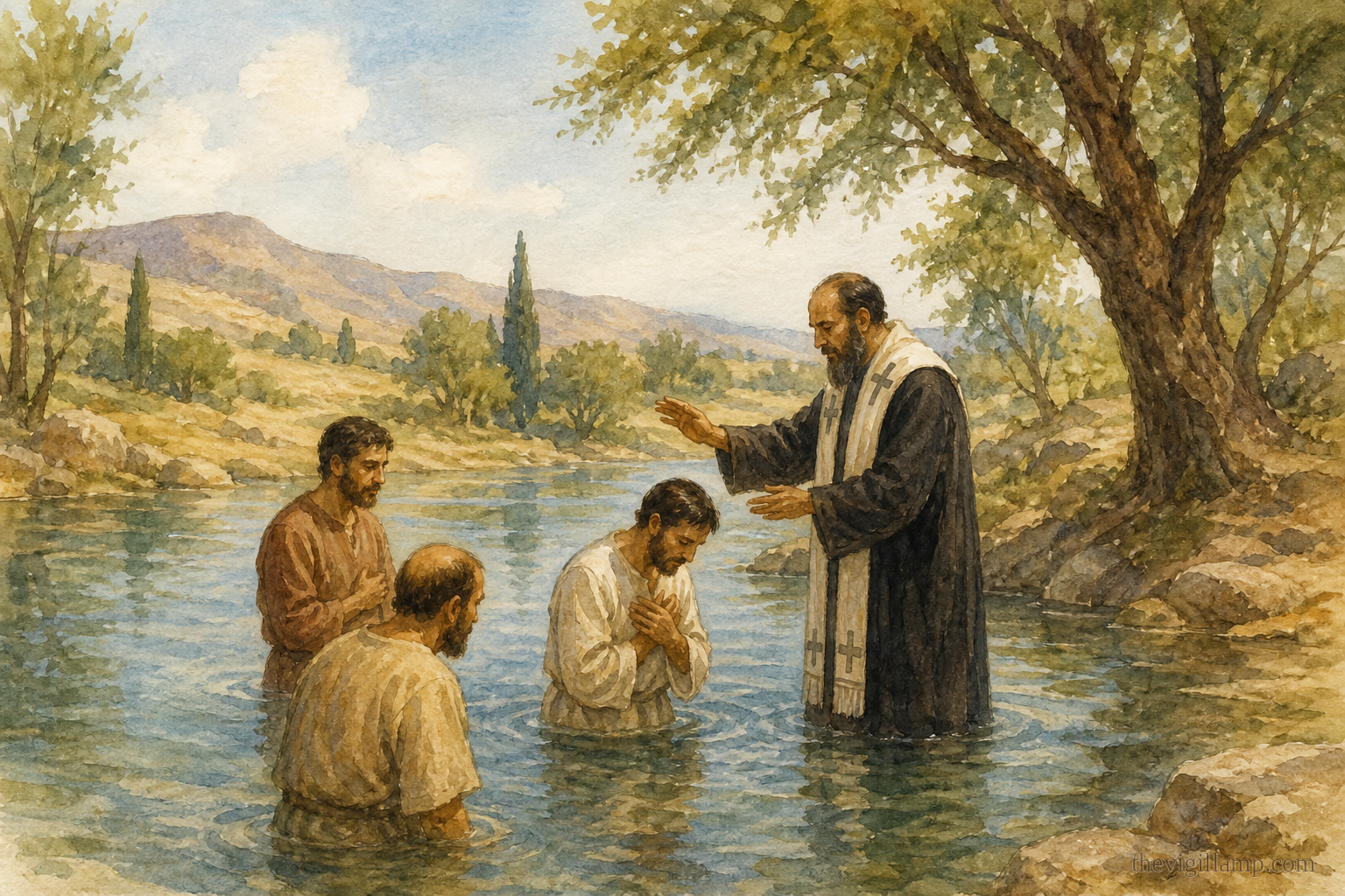 The soldiers receiving holy Baptism after Anthimus has told them the truth; no extra speech invented