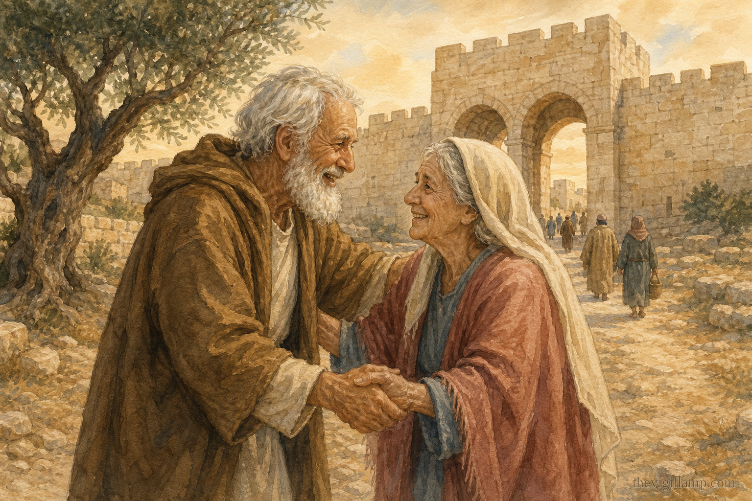 Joachim and Anna meeting at the Golden Gate, as God promised. No extra speech invented