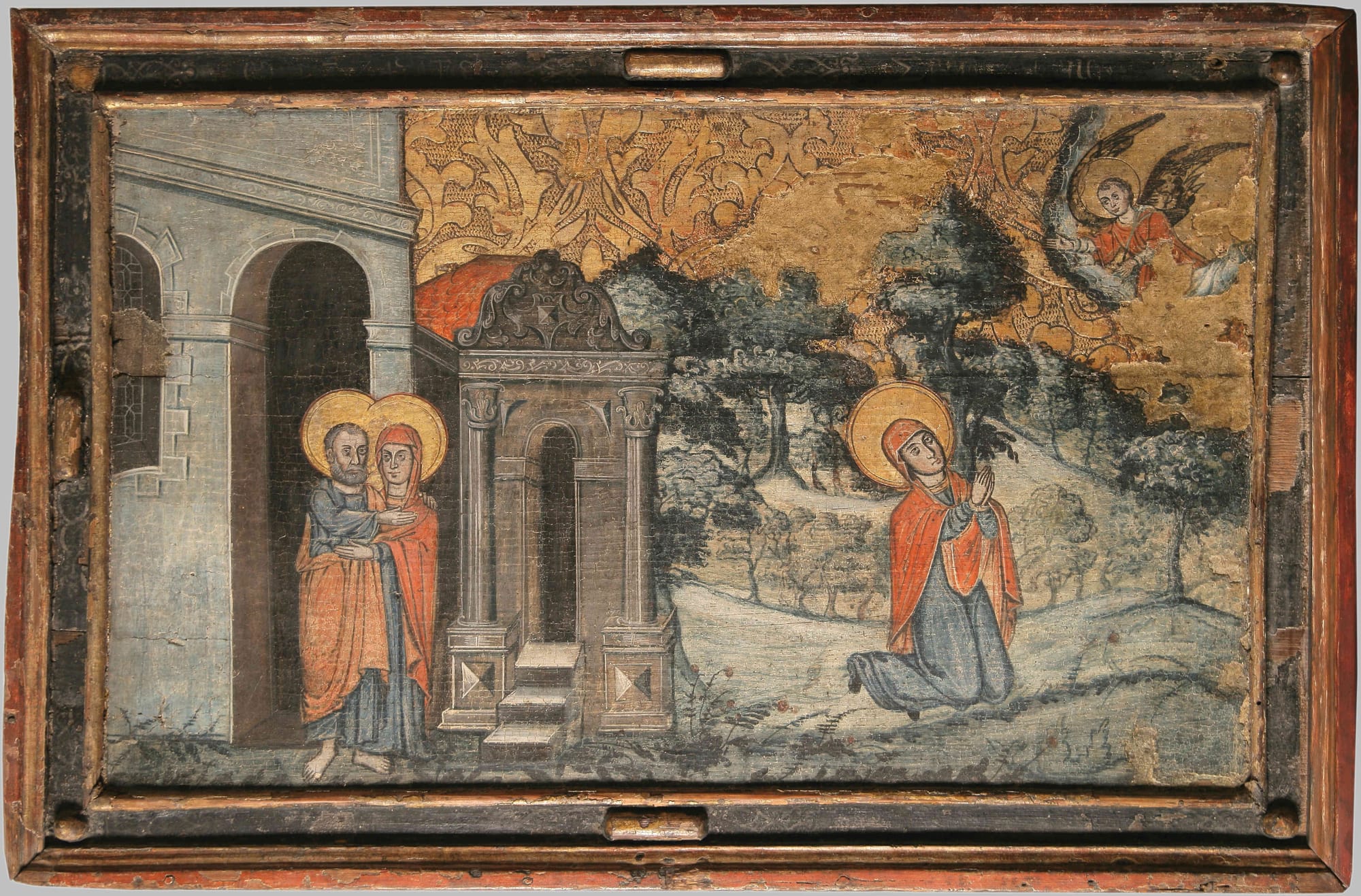 The Kiss of Joachim and Anna, and the Annunciation to Anna · Malaryta Master, Western Polesie, 1648–1650 · National Art Museum of the Republic of Belarus