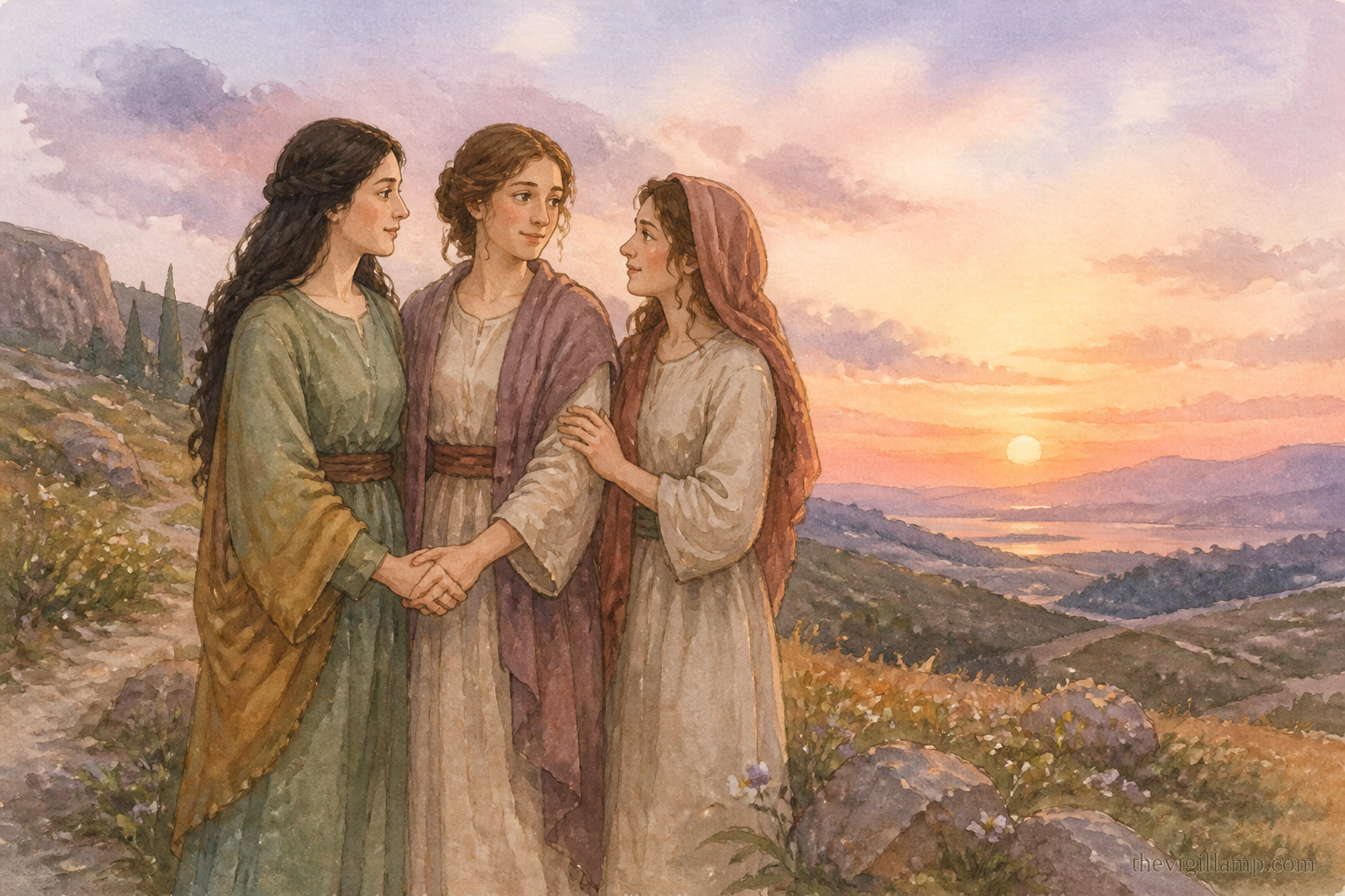 Metrodora and Nymphodora remaining with their sister; the three stay together to the end. No extra speech invented
