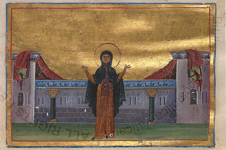Venerable Theodora of Alexandria · miniature in the Menologion of Basil II · Constantinople, about 985 · Vatican Library, Vat. gr. 1613