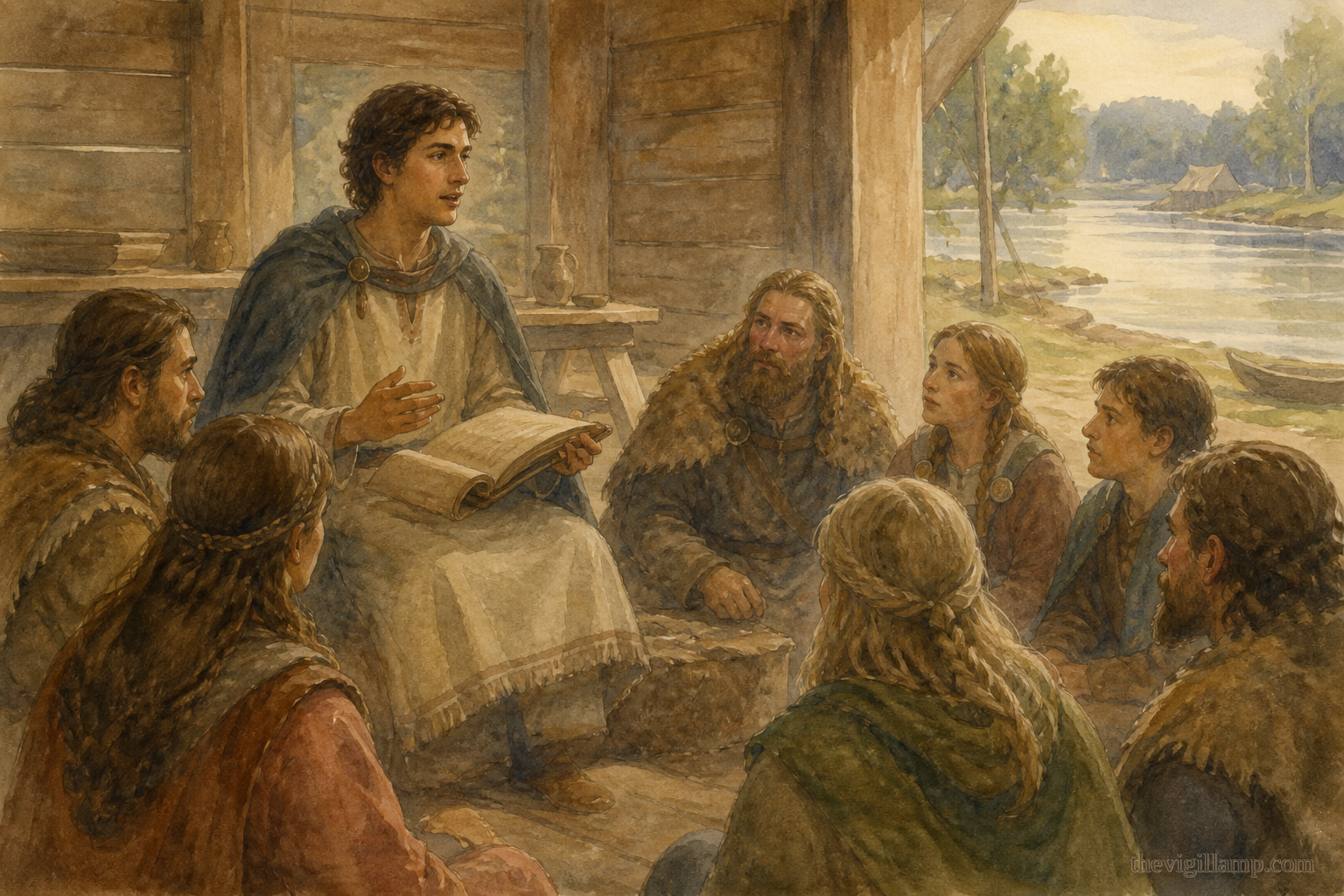 Niketas teaching his fellow Goths about Christ, after the word had a written tongue. No extra speech invented