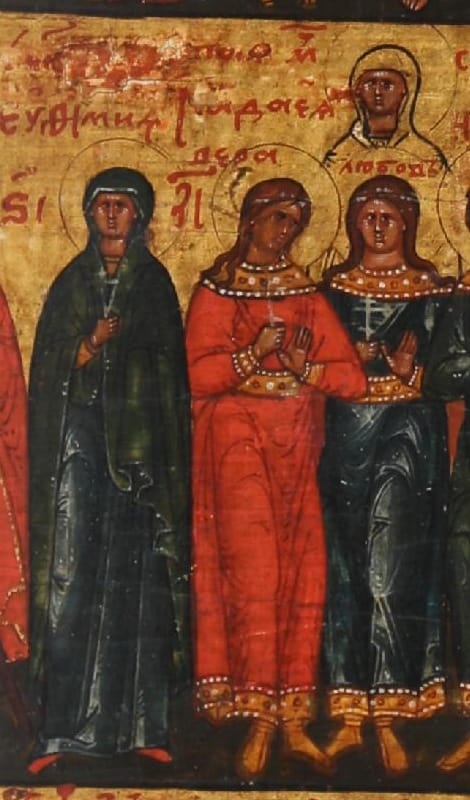 Great Martyr Euphemia the All-praised · monthly menaion figure · Central Russia, first quarter of the seventeenth century · Church-Archaeological Cabinet
