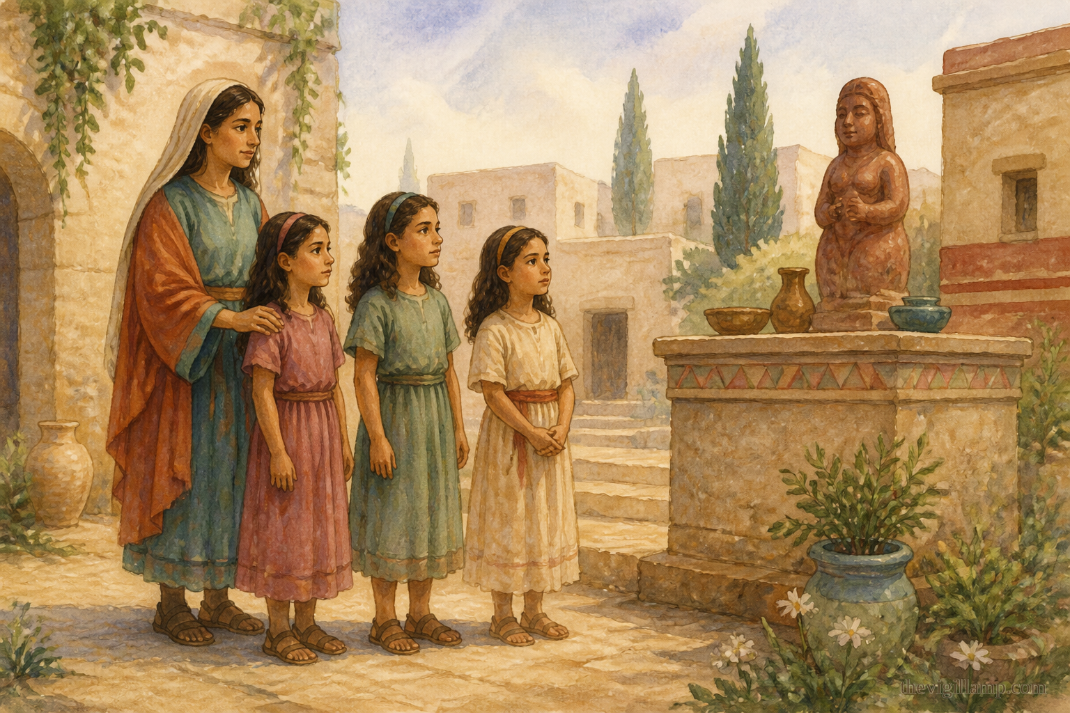 Faith, Hope, and Love remaining unyielding; they would not worship the idols. No extra speech invented