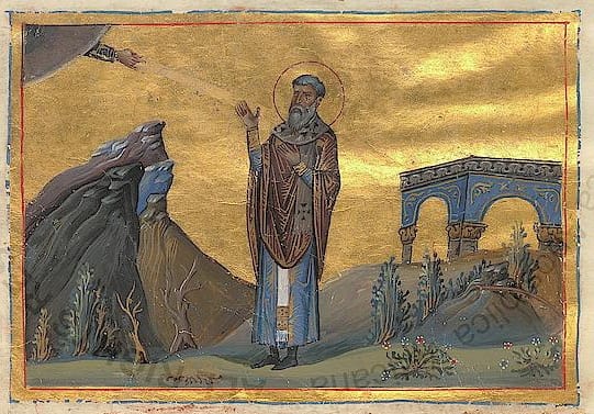 Saint Eumenius, Bishop of Gortyna · Menologion of Basil II, folio 47 · Constantinople, circa 985 · Vatican Library