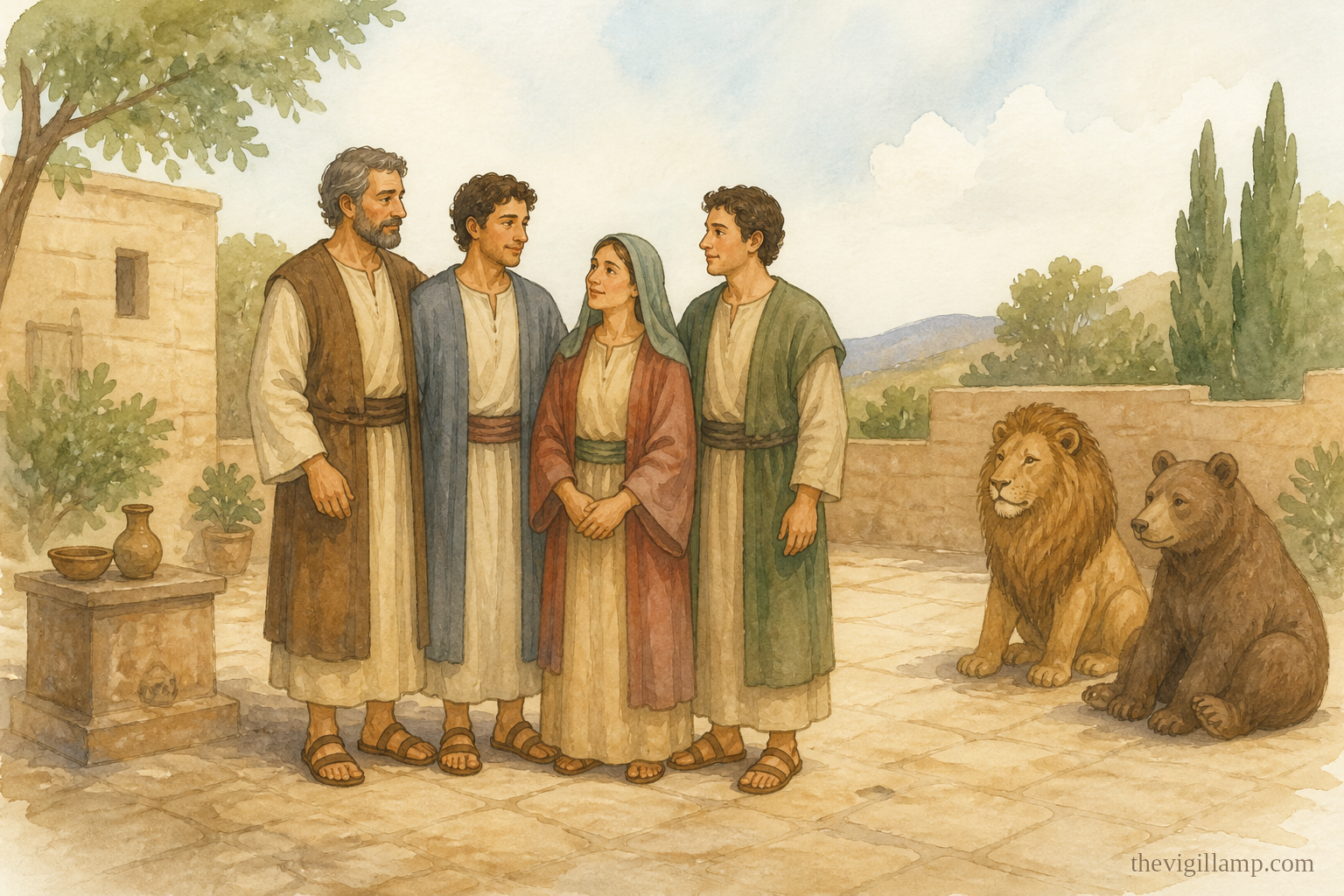 The household reunited; they will not worship the idols; the beasts do not touch them; the Lord receives the whole house. No extra speech invented
