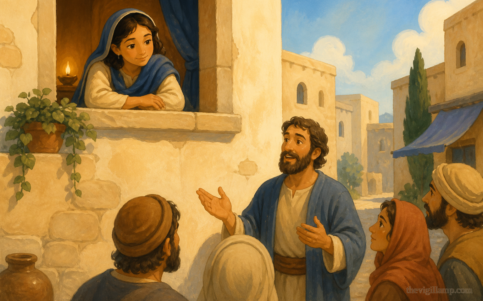 Thekla in Iconium, hearing the Apostle Paul preach about the Savior. No extra speech invented