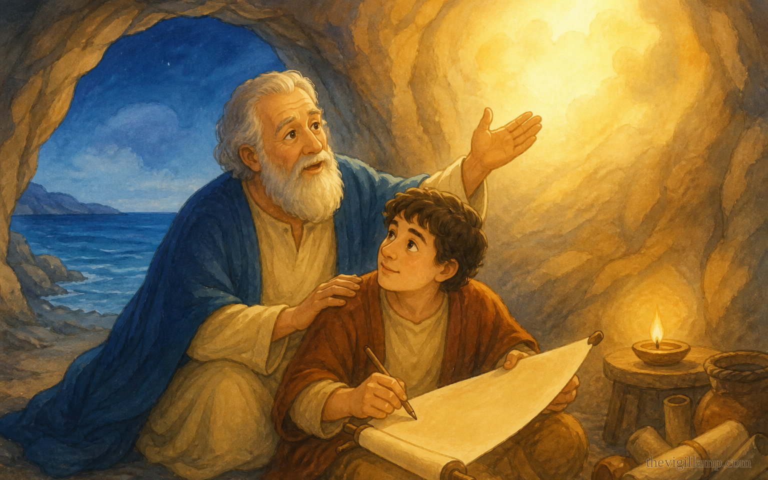 On Patmos, John lifts Prochorus and tells him to write; "I am the Alpha and the Omega." Attested words only