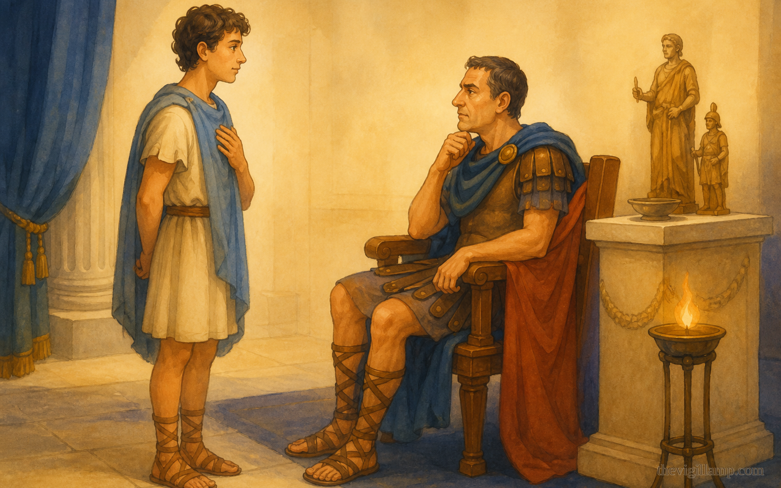 A soldier hears Callistratus invoke the Name; the commander wants a sacrifice to idols; Callistratus refuses and is not turned. No extra speech invented