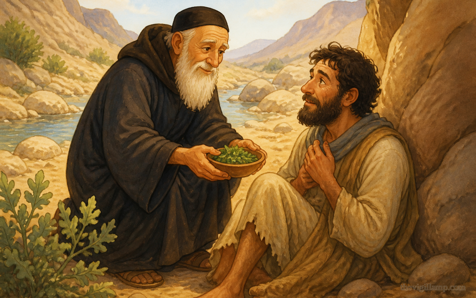In the wilderness the bitter herbs are made edible; he heals the sick and flees again; by prayer and by word he keeps the true faith. No extra speech invented