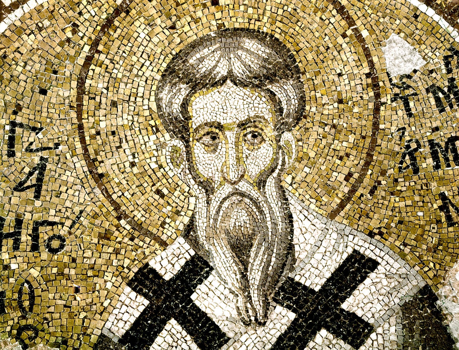 Hieromartyr Gregory, Bishop of Greater Armenia · mosaic medallion, hierarch · parekklesion of the Church of the Theotokos Pammakaristos (Fethiye Camii), Constantinople, early fourteenth century · public domain (CC0)